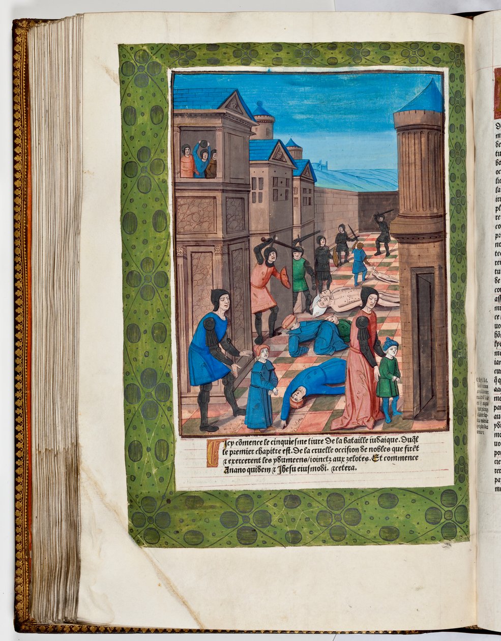 Revolución de los Idumeos contra Roma matando a los sumos sacerdotes Ananus y Jesús, 68 d.C. (impresión coloreada a mano) de French School