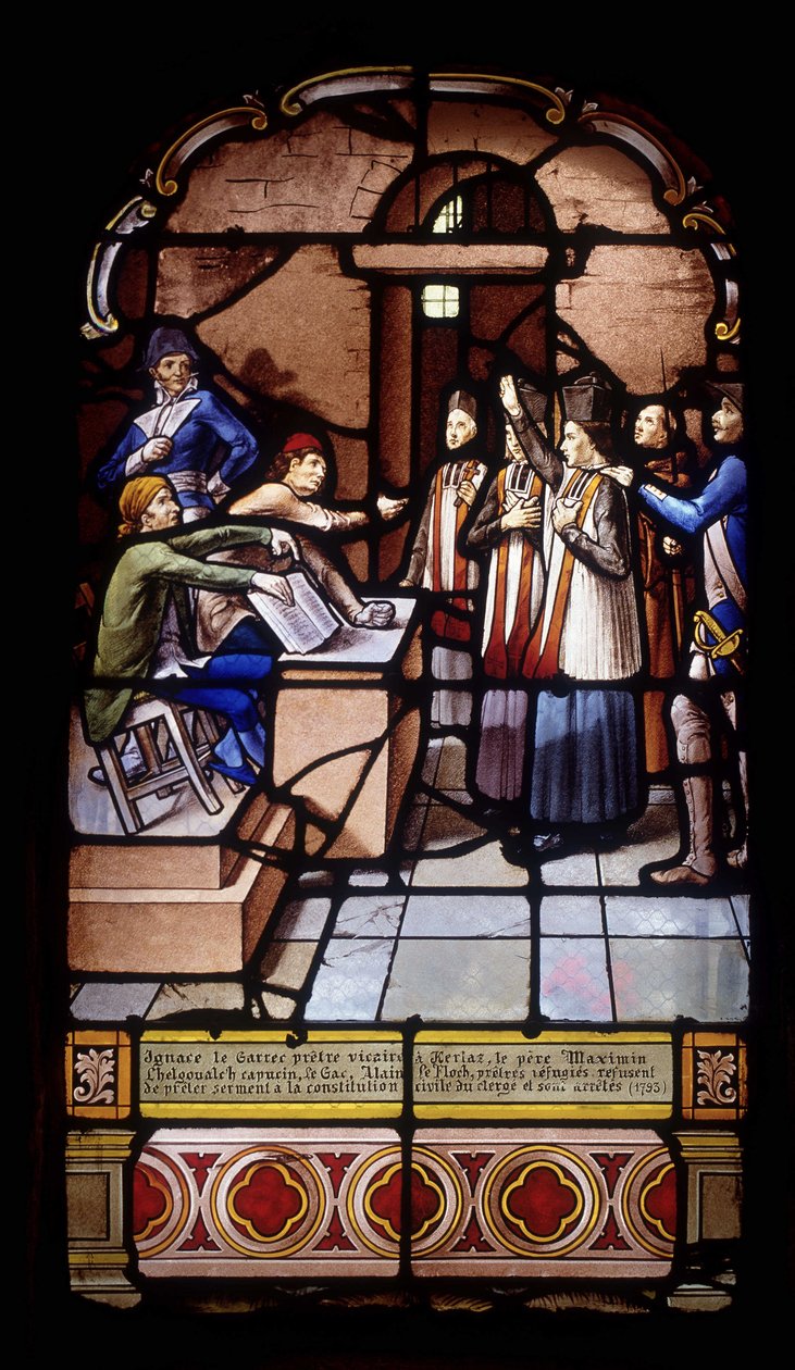 Ignace el Garrec, vicario en Kerlaz, Padre Maximin Chelgoualch, capuchino, Le Gac, Alain Le Floch, sacerdotes refugiados, se niegan a jurar la constitución civil del clero y son arrestados de French School