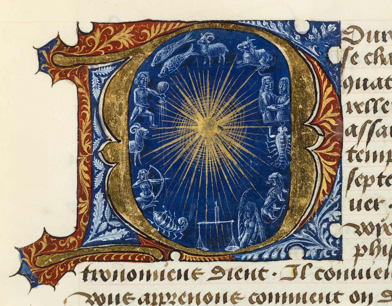 Letra capital inicial iluminada D, del Tratado de Medicina de Aldebrande de Florencia de French School