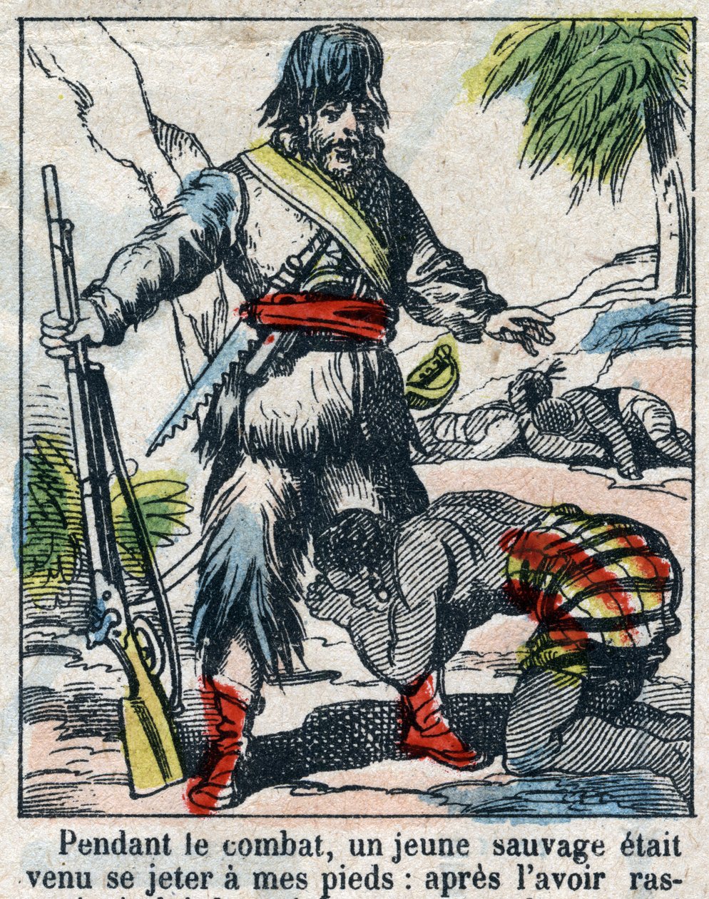 Ilustración para el libro de Daniel Defoe “Robinson Crusoe”. Imagen de Epinal de finales del siglo XIX. de French School