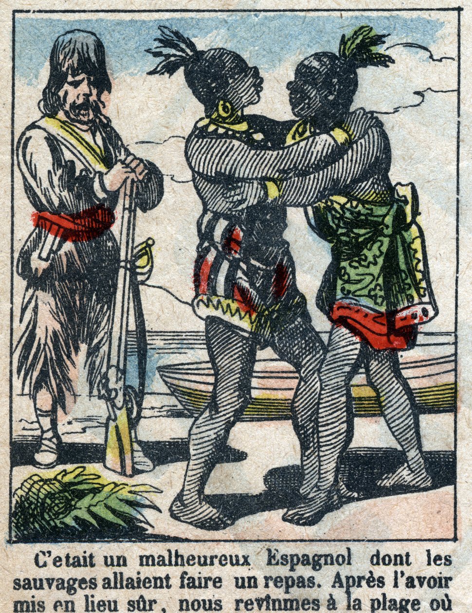 Ilustración para el libro de Daniel Defoe "Robinson Crusoe". Imagen de Épinal de finales del siglo XIX. de French School