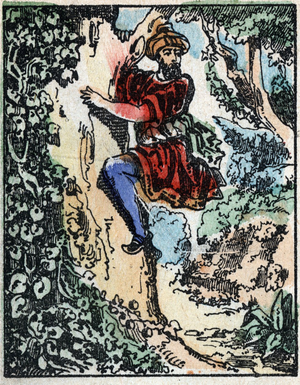 Ilustración para los Cuentos de las Mil y Una Noches. Alí Babá. Grabado en madera de Imaging Pellerin - Épinal, s.d. Finales del siglo XIX. de French School