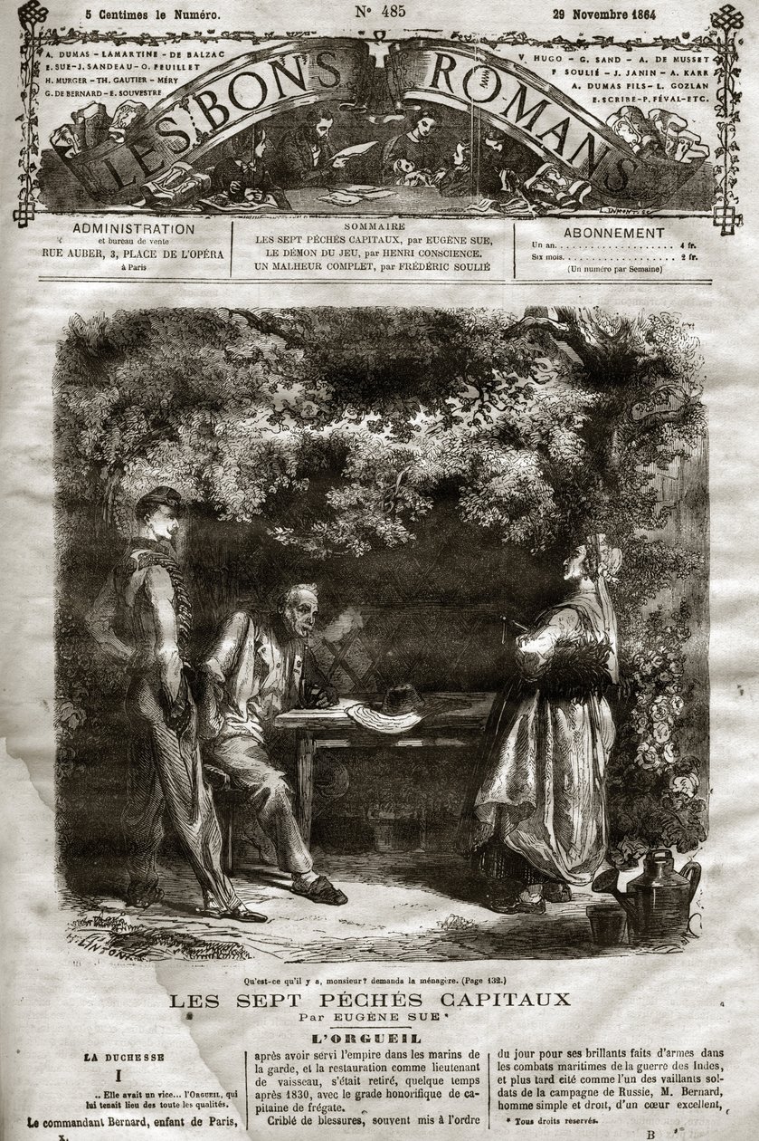 Ilustración para la novela de Eugene Sue “Los Siete Capitales” aparecida en “Los Buenos Romanos” del 29/11/1864 de French School