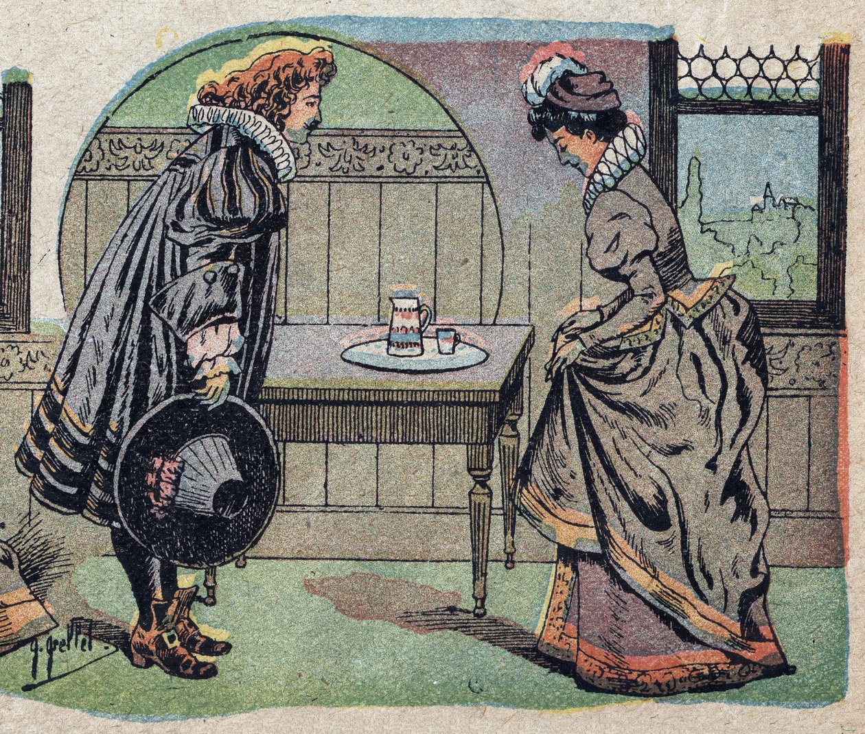 Ilustración para el cuento “La Bella y la Bestia”: la bestia se convirtió en un príncipe más hermoso. Grabado de Quinn imagery, circa 1890. de French School