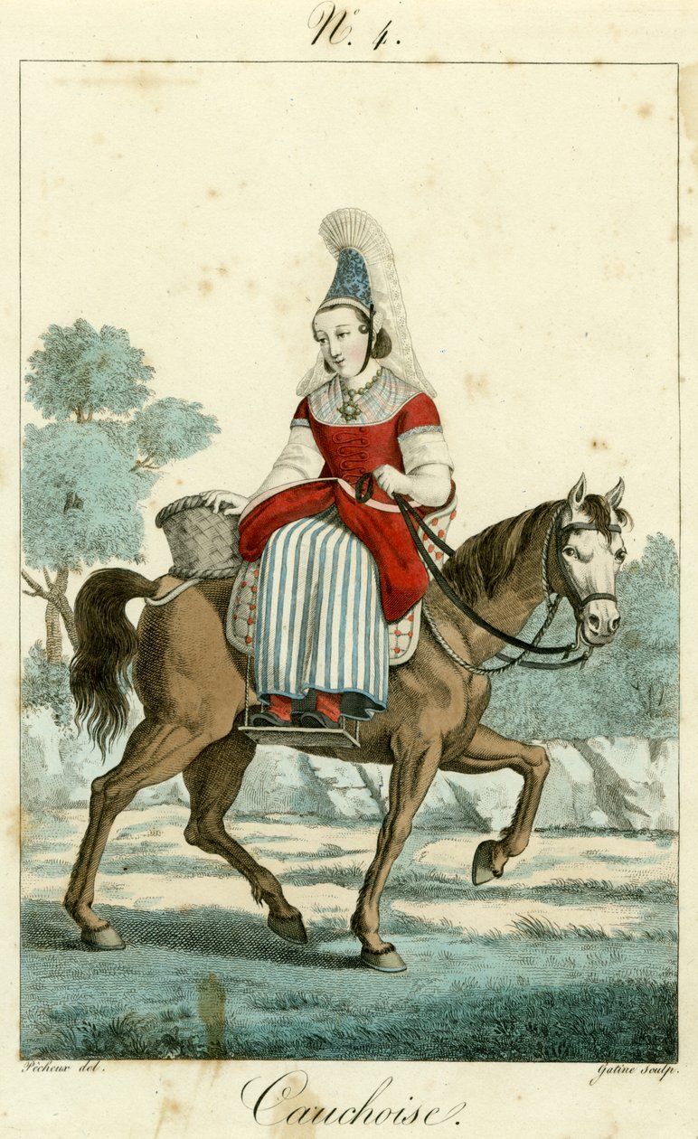 Ilustración nº 4, Traje cauchoise (grabado coloreado) de French School