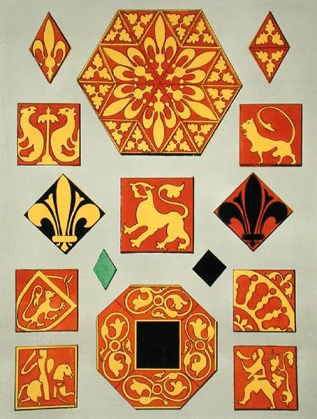Ilustración de patrones cerámicos del siglo XIII de un libro de fuentes de decoración de French School
