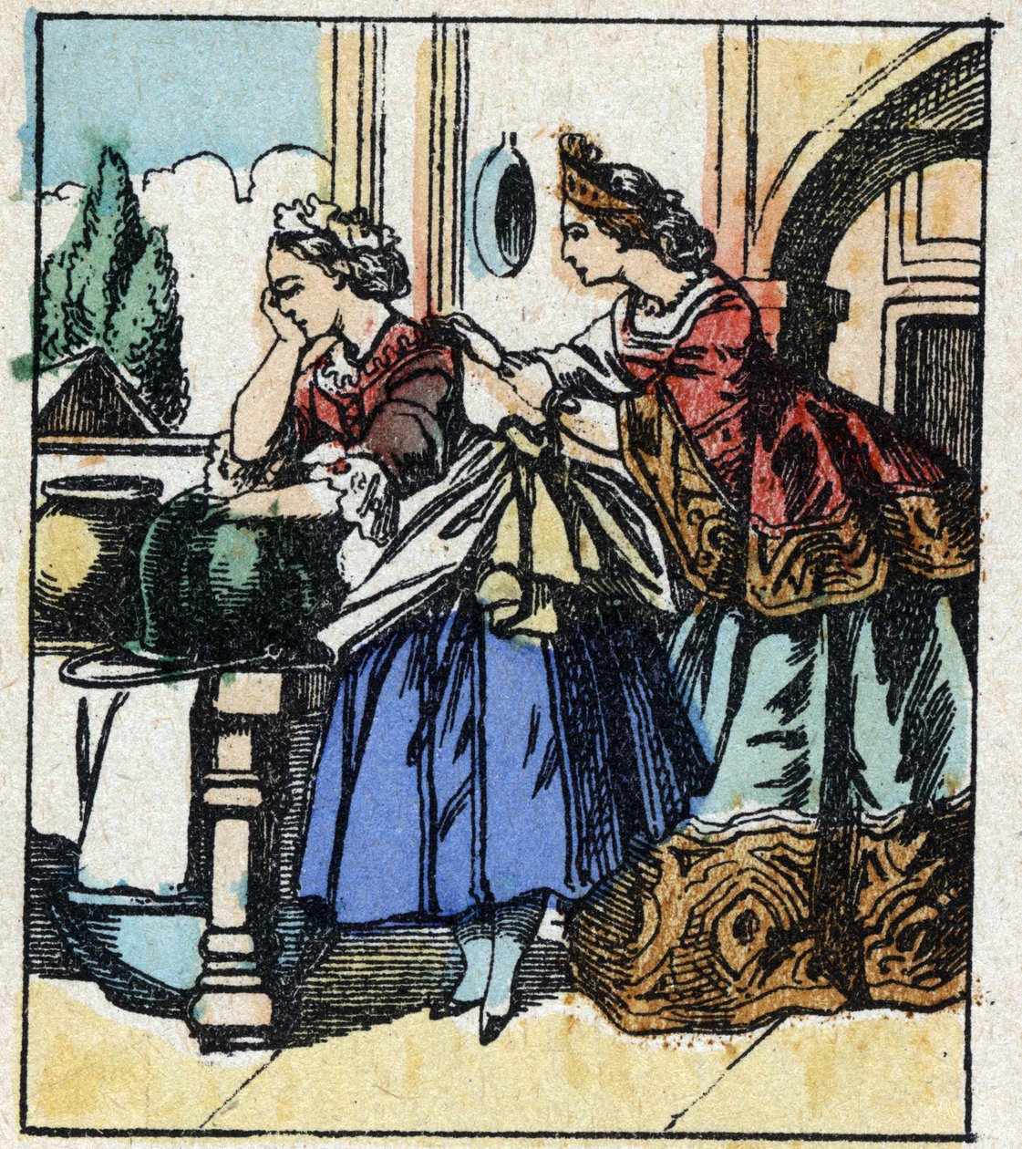 Ilustración del cuento de Charles Perrault "Cenicienta o La zapatilla de cristal". Grabado en madera de Imaging Pellerin - Epinal, sd. Finales del siglo XIX. de French School