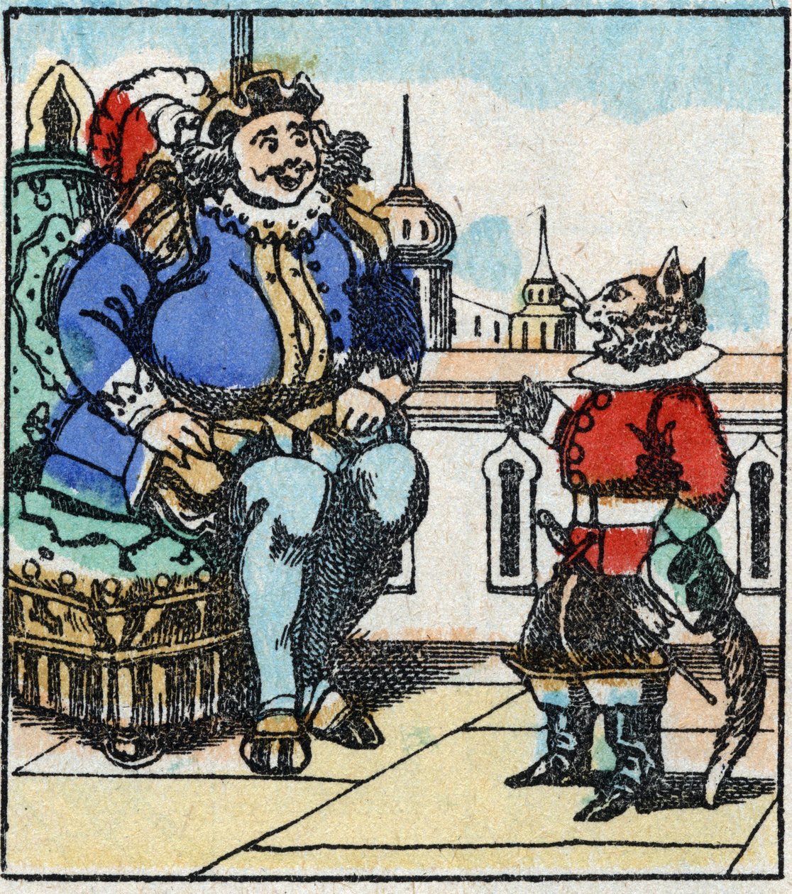 Ilustración del cuento de Charles Perrault “El Gato con Botas”. Grabado en madera de Imaging Pellerin - Épinal, s.d. Finales del siglo XIX. de French School