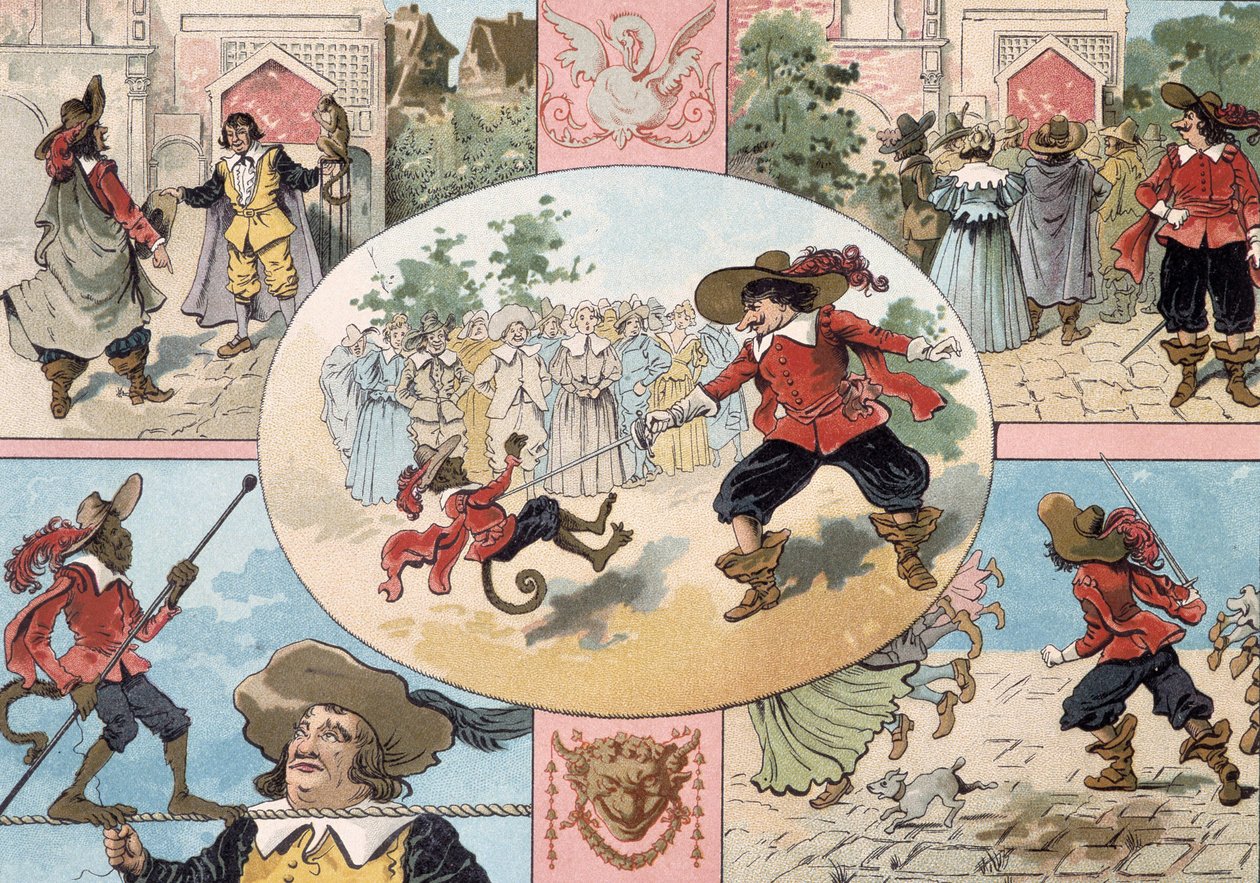 Ilustración de Cyrano de Bergerac, ilustración de la novela de Cyrano de Bergerac: “El otro mundo” de French School