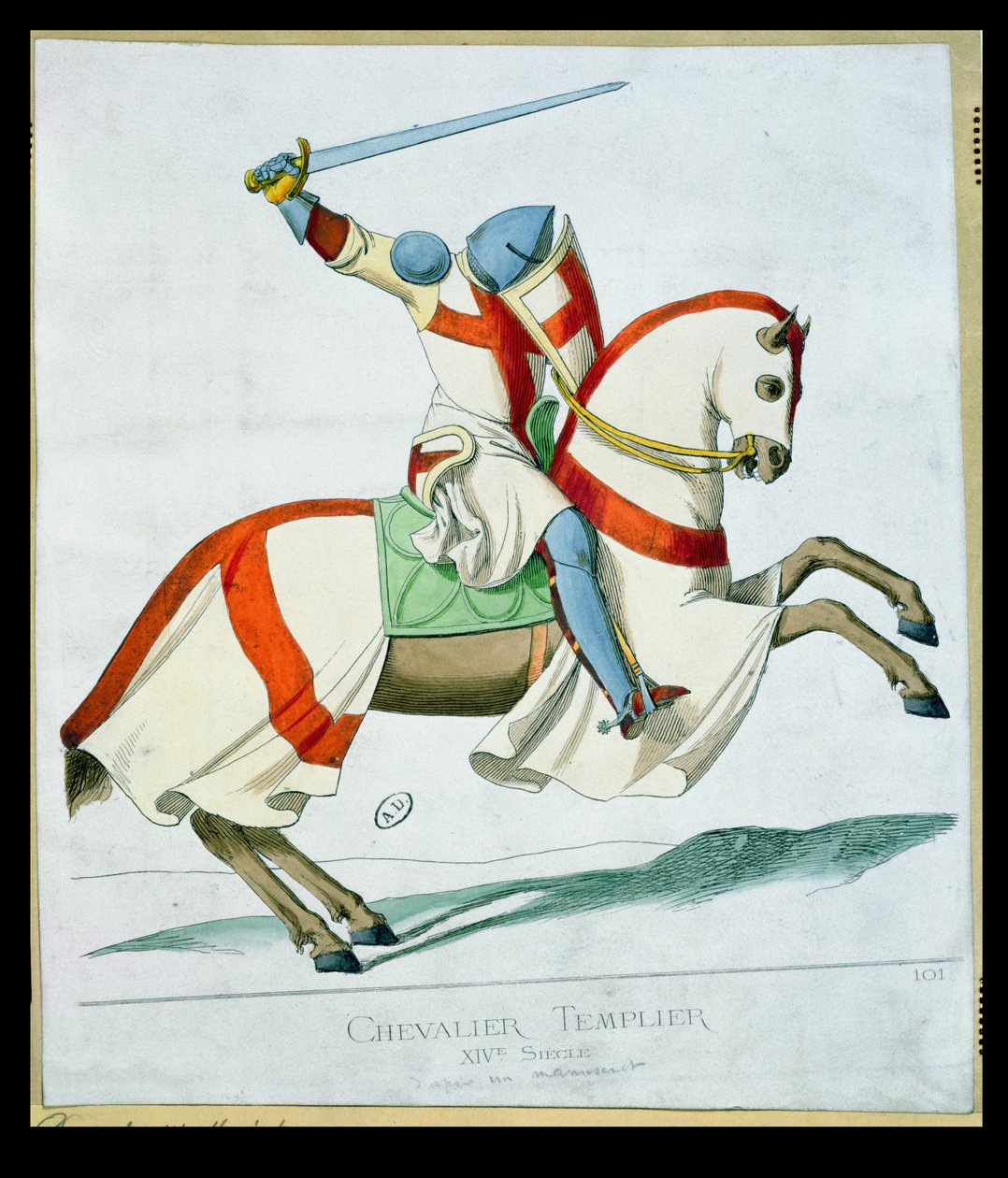 Ilustración de un Caballero Templario, después de un manuscrito del siglo XIV de French School