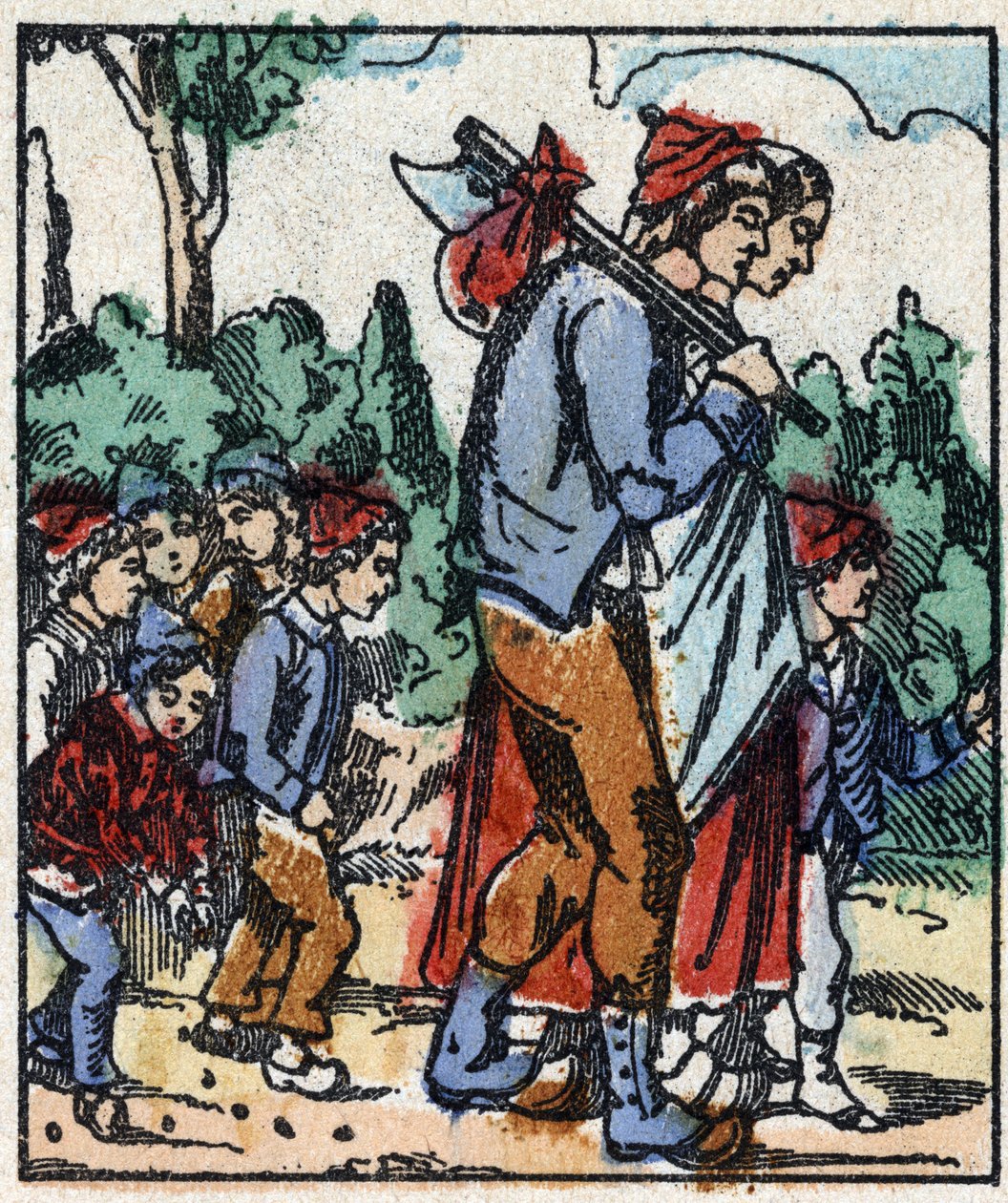 Ilustración del cuento "Pulgarcito" de Charles Perrault. Grabado en madera de Imaginería Pellerin - Epinal, finales del siglo XIX. de French School