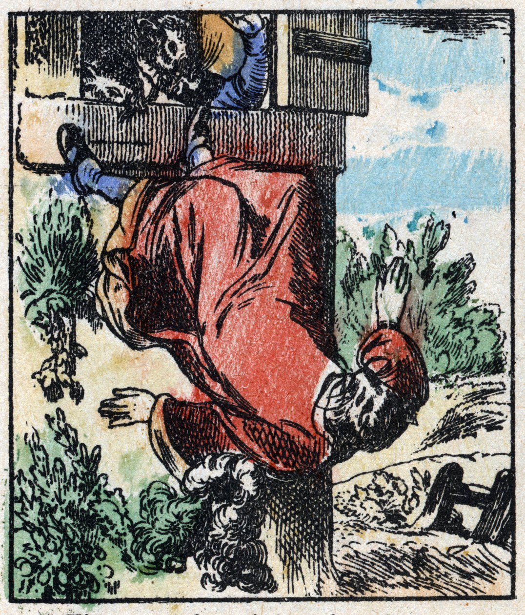 Ilustración del cuento "Raminagrobis y los ratones". Grabado en madera de Imaging Pellerin - Epinal, finales del siglo XIX de French School