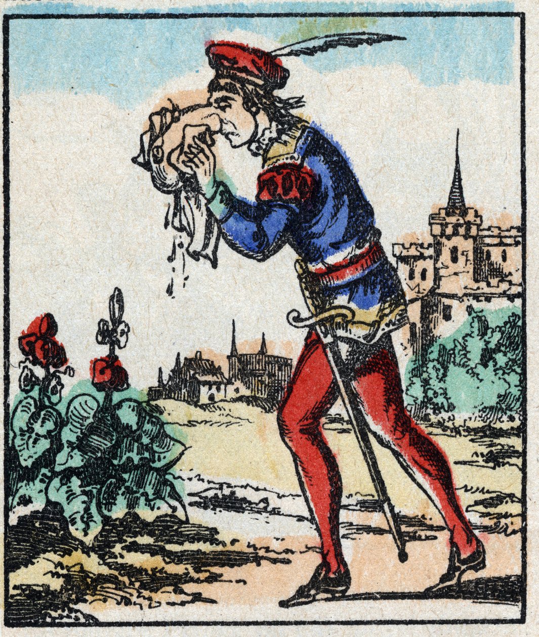 Ilustración del cuento "Las aventuras de Grand Flandrin". Grabado en madera de Imaging Pellerin - Epinal, finales del siglo XIX. de French School