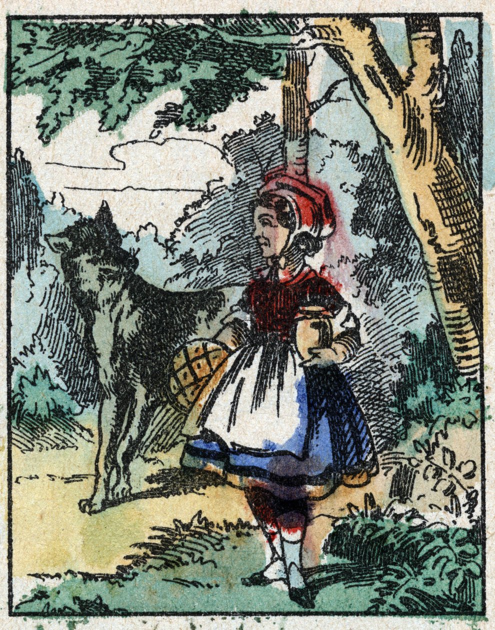 Ilustración del cuento "Caperucita Roja" de Charles Perrault. Grabado en madera de Imaginería Pellerin - Epinal, finales del siglo XIX. de French School