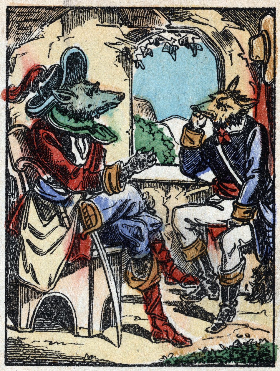 Ilustración del cuento "El lobo, la cabra y los siete cabritos" Grabado en madera de Imaging Pellerin - Epinal, sd. Finales del siglo XIX. de French School