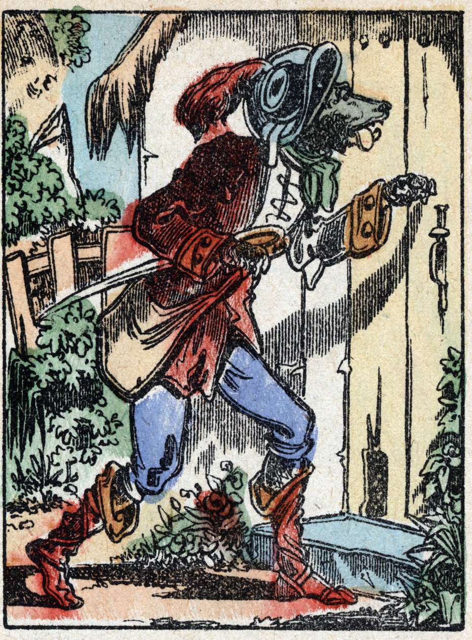 Ilustración del cuento "El lobo, la cabra y los siete cabritos" Grabado en madera de Imaging Pellerin - Epinal, sd. Finales del siglo XIX. de French School