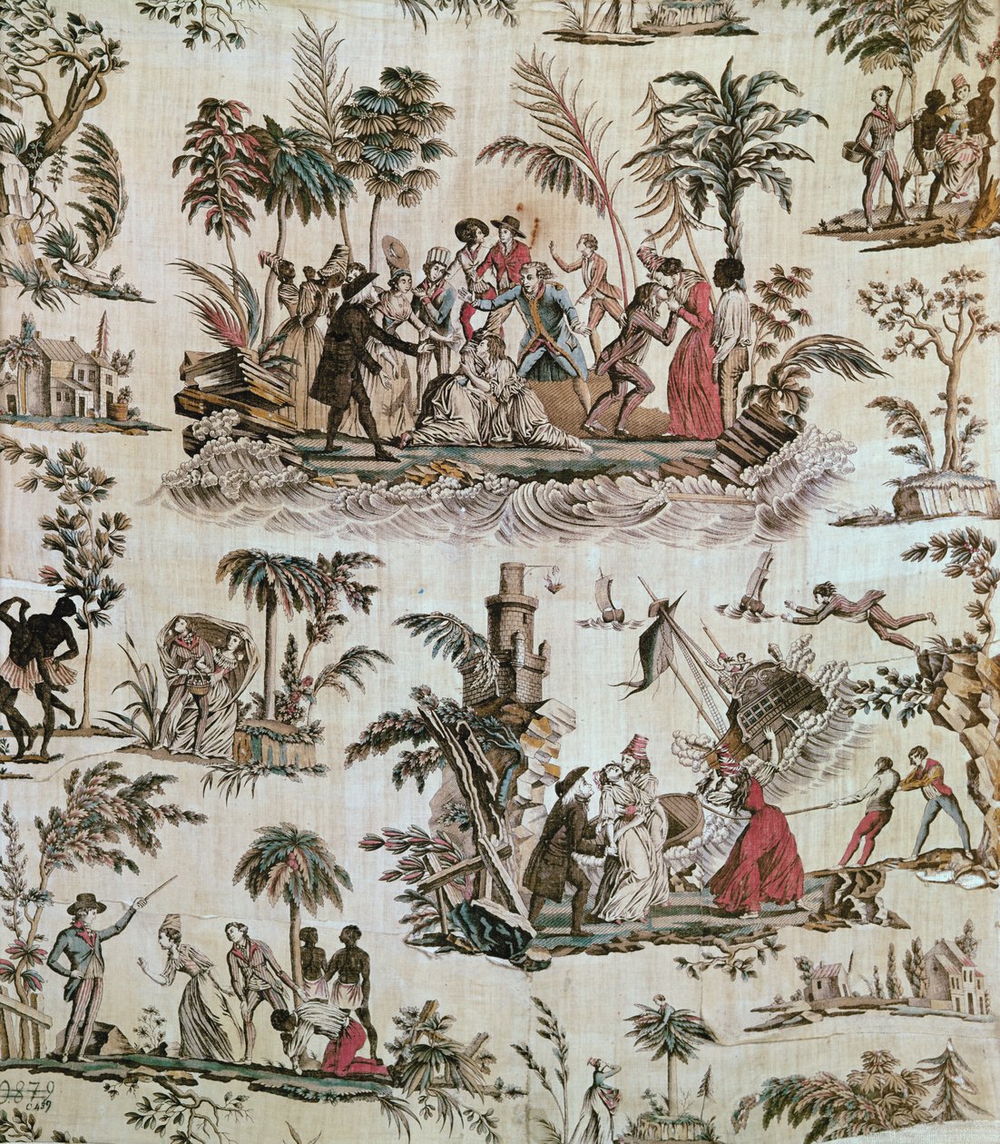 Ilustraciones de incidentes de la novela Paul et Virginie, Toile de Nantes, c.1800 de French School