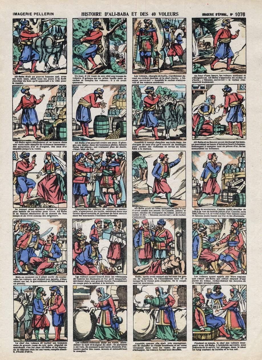 Imágenes de Épinal de la Casa Pellerin - circa 1913 - Ilustración para los Cuentos de las Mil y Una Noches. Historia de Alí Babá y los 40 ladrones de French School