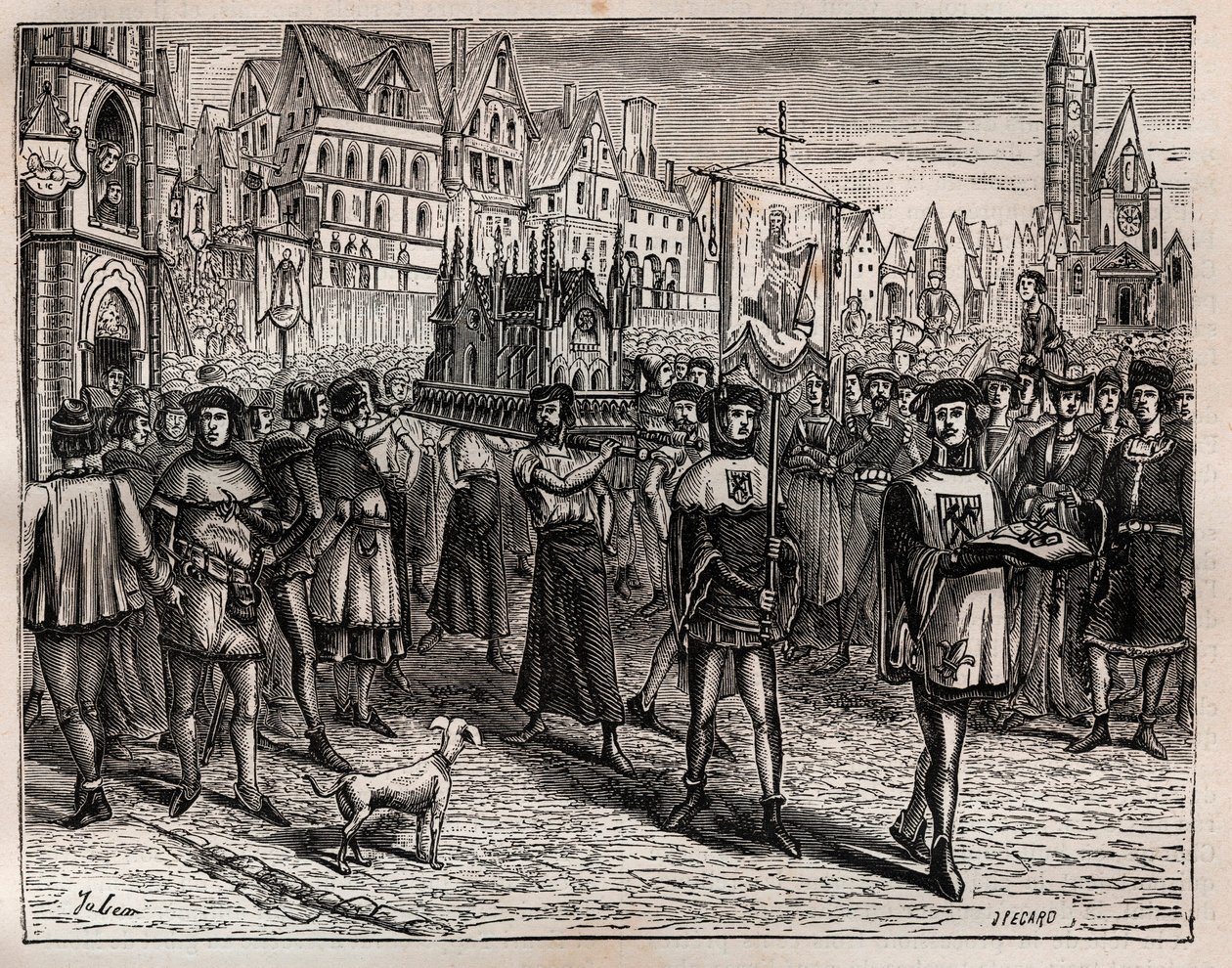 En 1318, el obispo de París convocó al clero de la ciudad para la traducción de las reliquias de San Magloire - Una procesión comenzó saliendo de la iglesia de San Magloire en la Rue Saint-Denis y pasó por la rue aux Ours, hasta el cementerio de Saint-Nico de French School