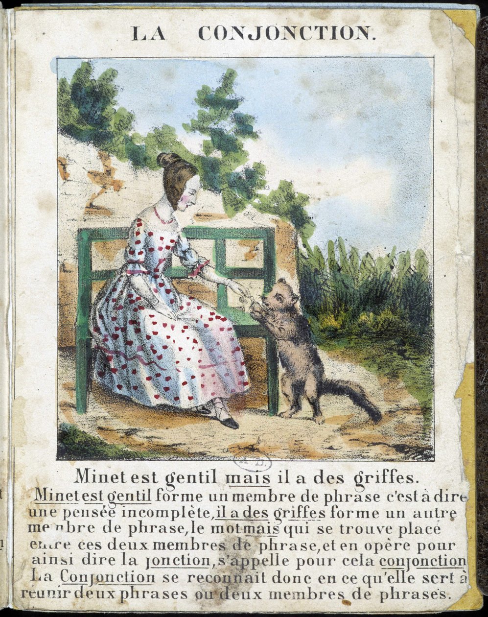 En “La gramática en imágenes”, álbum de folletos, circa 1850 de French School