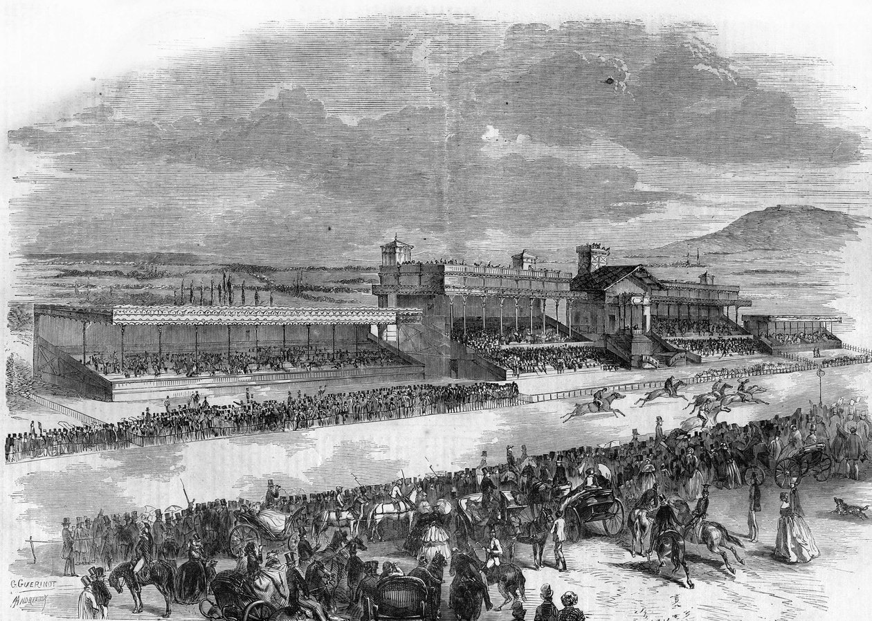 Inauguración de las carreras de caballos en el Bois de Boulogne en 1857 de French School