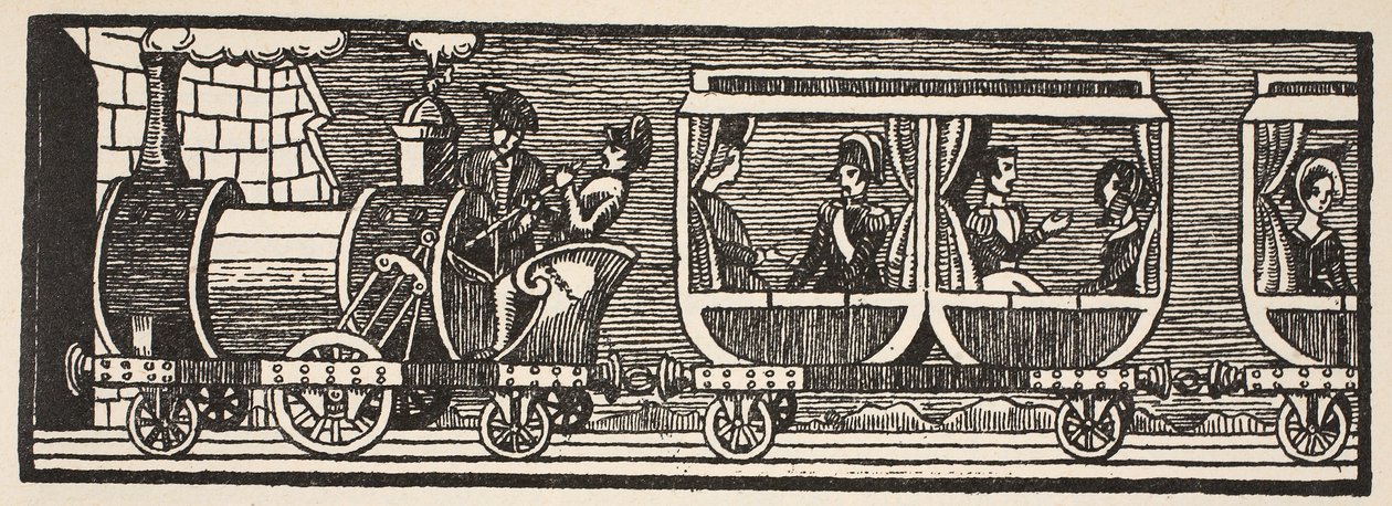 Inauguración del ferrocarril entre París y Orleans, 3 de mayo de 1843, ilustración de Histoire de la Nation Francaise, Ciencias, Volúmenes I y II, por Gabriel Hanotaux de French School