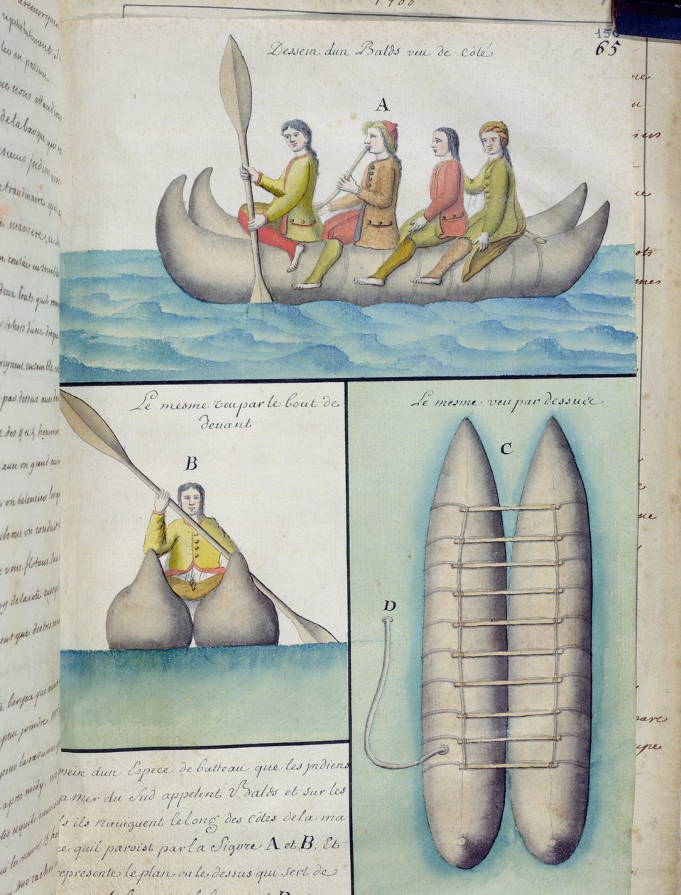 Indios de los Mares del Sur usando botes llamados Balds de French School