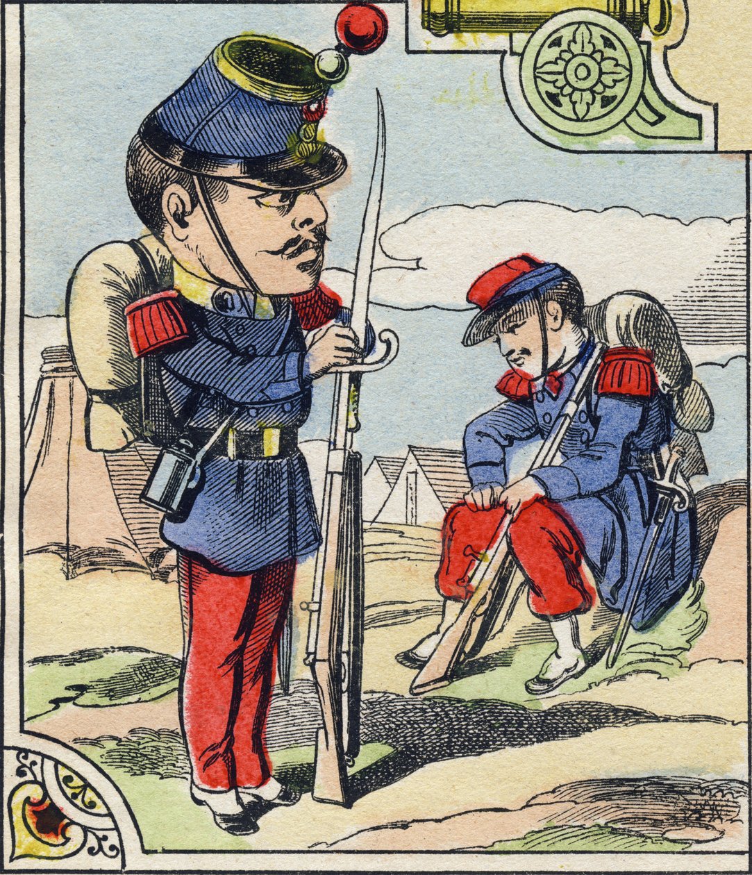 Línea de infantería. Grabado en "Alfabeto Militar Cómico". Quinta serie. Imagen de Epinal, finales del siglo XIX de French School
