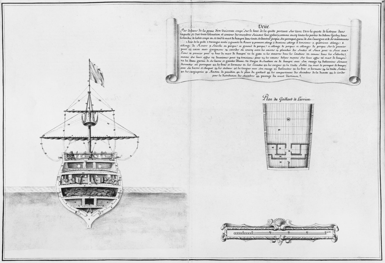 Proa interior de un buque, ilustración del Atlas de Colbert, lámina 46 de French School