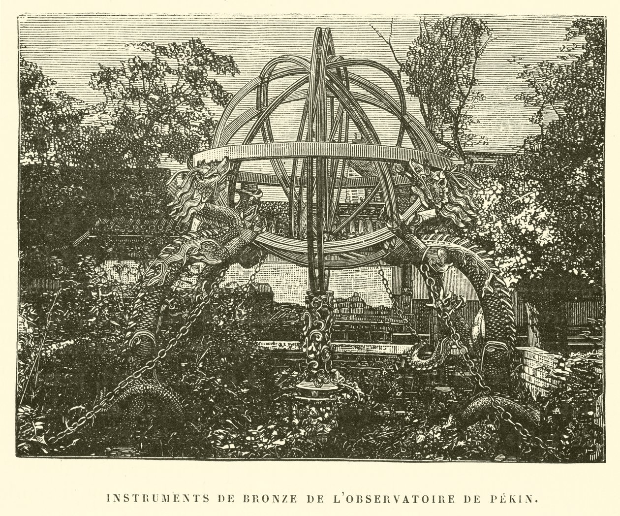 Instrumentos de bronce del Observatorio de Pekín (grabado) de French School