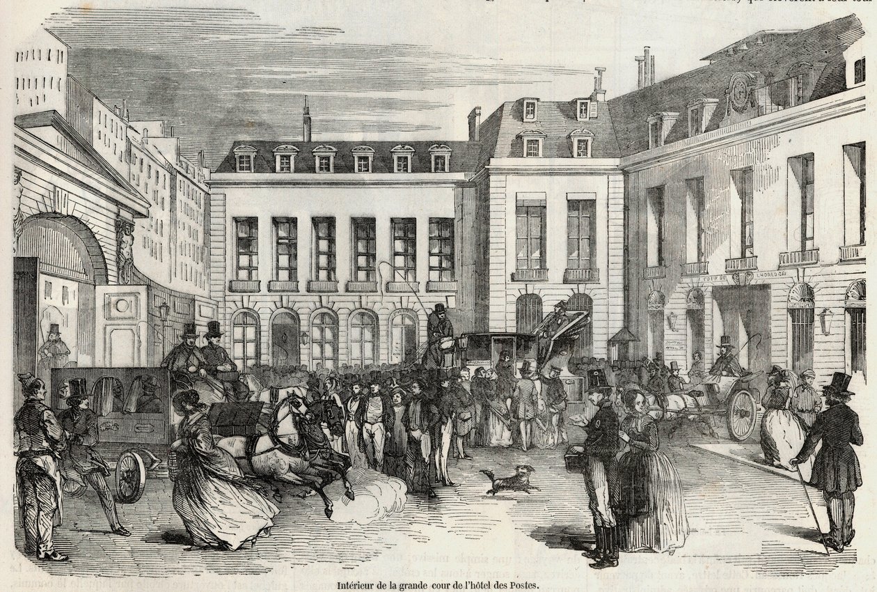 Interior del gran patio del hotel de Correos en París - Grabado en “Tableau-de-Paris” de Edmond Texier 1852 de French School