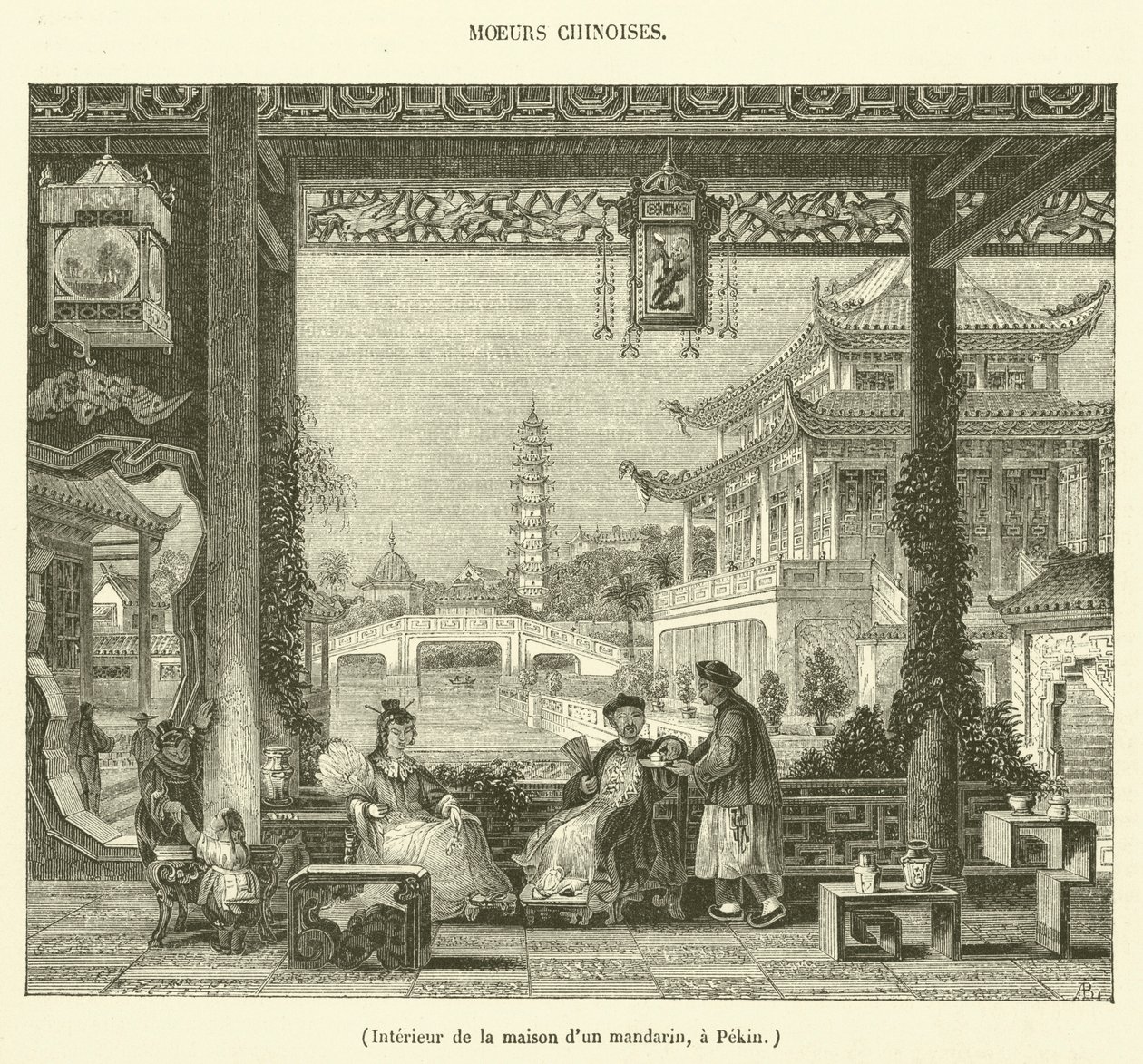 Interior de la casa de un mandarín en Pekín (grabado) de French School