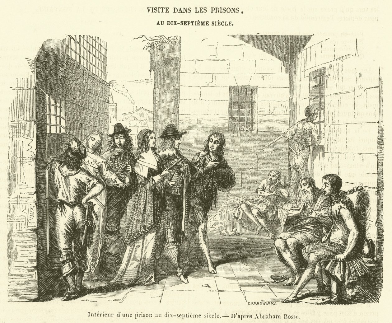 Interior de una prisión en el siglo XVII (grabado) de French School