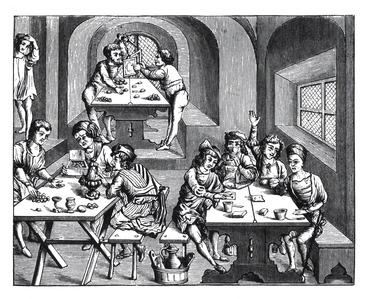 Interior de una hostería, después de un grabado en una edición en folio de Virgilio, publicada en Lyon, 1517 de French School