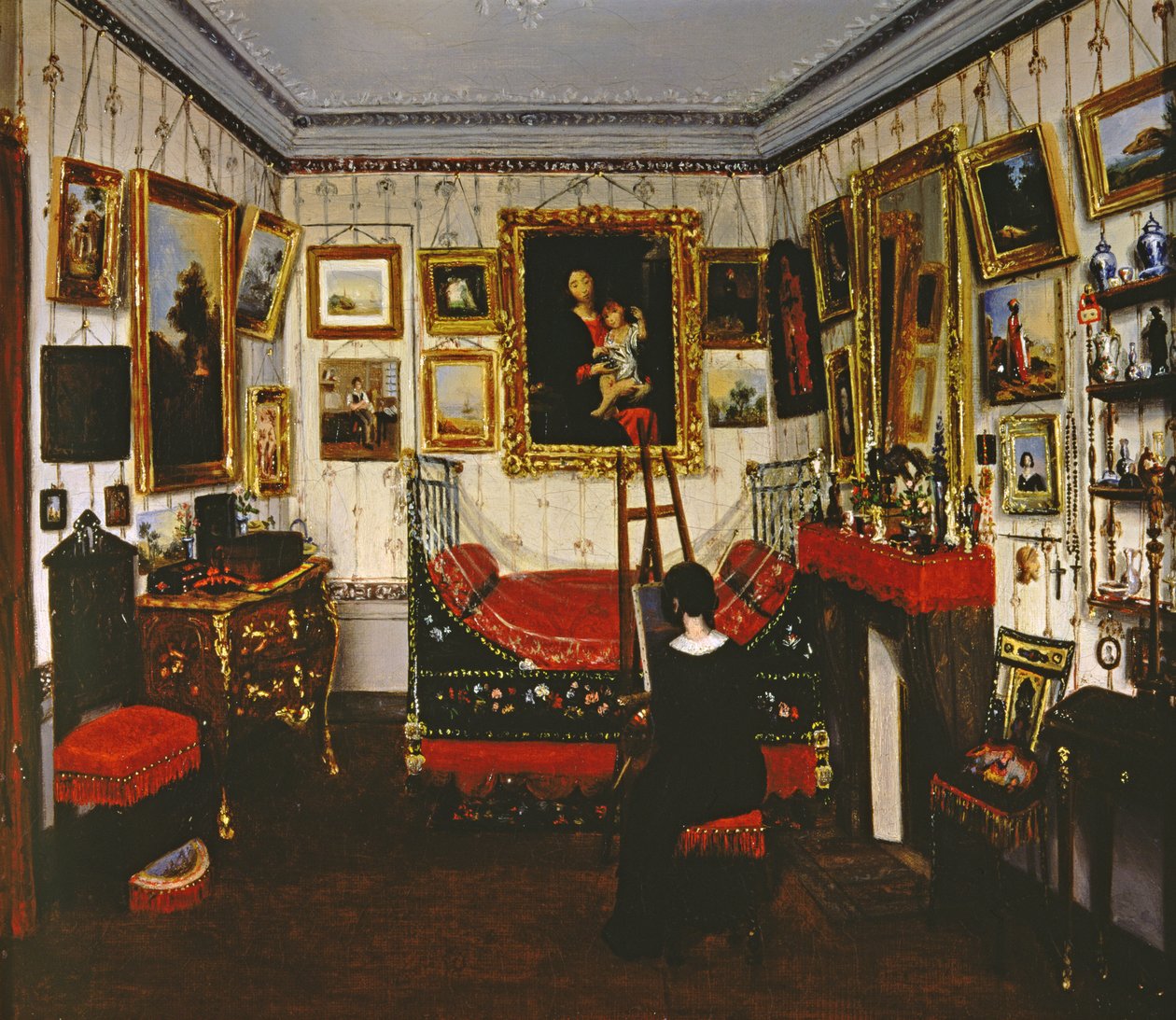Interior de una habitación con una dama pintando, 1850 de French School