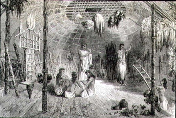 Interior de una choza india en la década de 1860 de French School