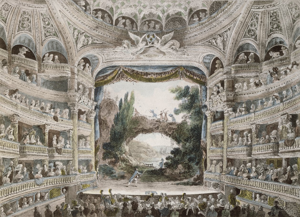 Interior del Teatro de la Comédie Française en 1791, basado en una acuarela original de French School