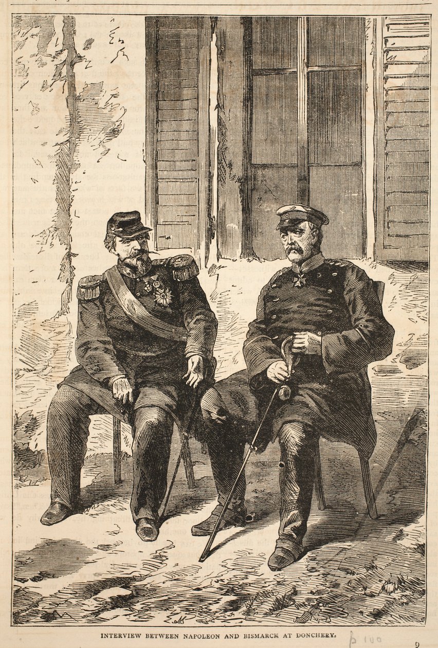 Entrevista entre Napoleón y Bismarck en Doncherry, ilustración de la Historia de la Guerra entre Francia y Alemania, 1870-1871 de French School