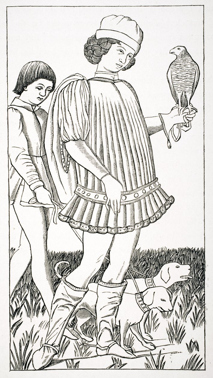 Noble italiano con un halcón, después de una carta de juego grabada en cobre, c.1460, de 