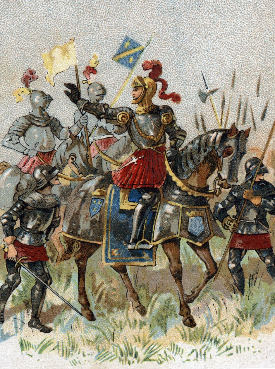 Guerras italianas: Luis XII (1462-1515), Rey de Francia, en la Batalla de Agnadello (Milán) en Italia el 14 de mayo de 1509. Cromolitografía. de French School