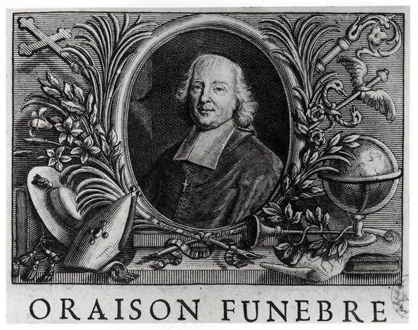 Jacques Benigne Bossuet (1627-1704), frontispicio de Oraison Funebre por Bossuet de French School