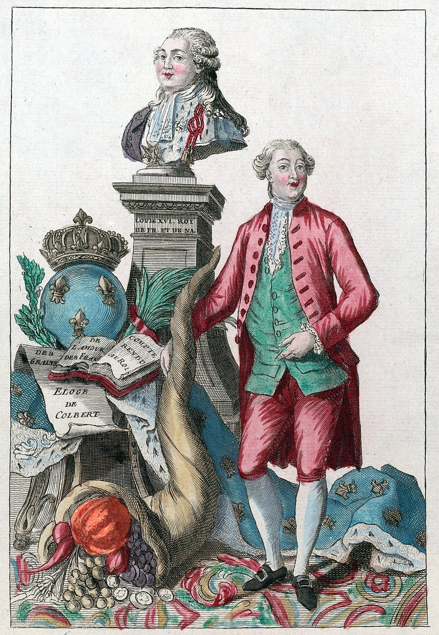 Jacques Necker (1732-1804) - Gran Necker, tu sabia prudencia hará que nuestros corazones se regocijen; traes de vuelta la abundancia, bajo el buen placer de Luis XVI - Cuerno de la abundancia de French School