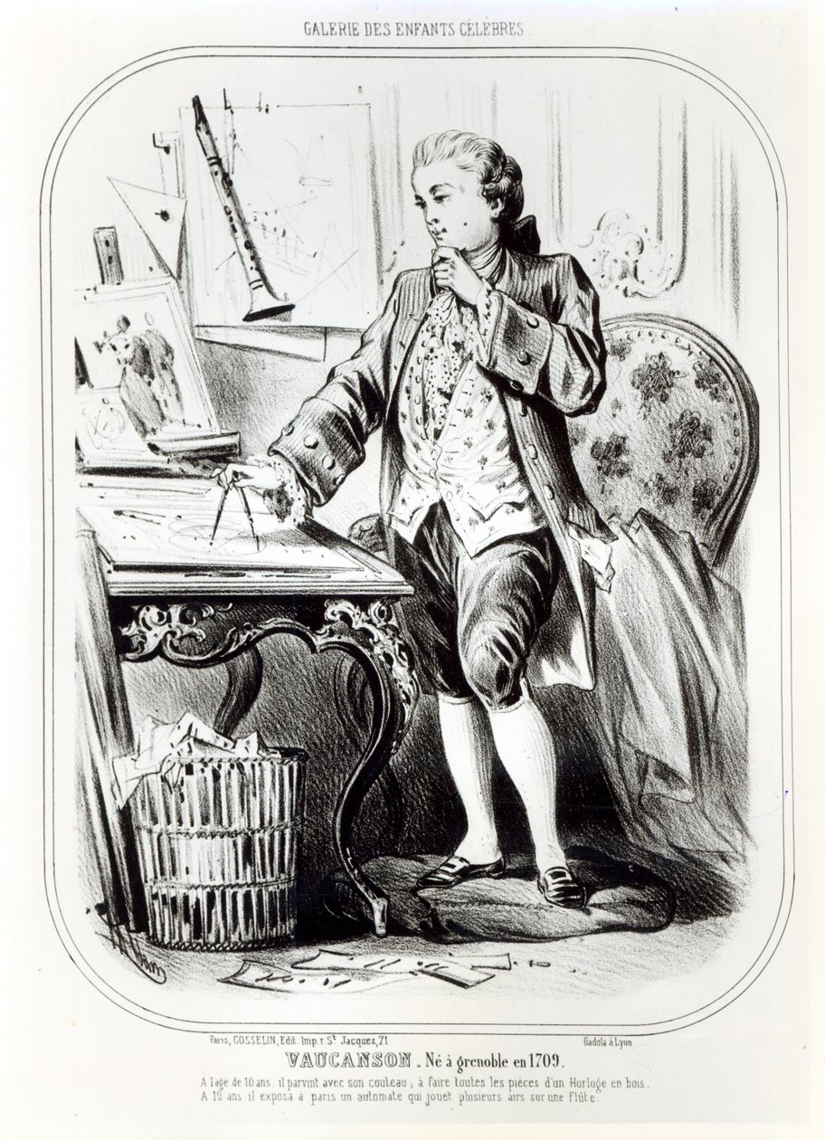 Jacques de Vaucanson de niño, ilustración de Galerie des Enfants Celebres, c.1850 de French School