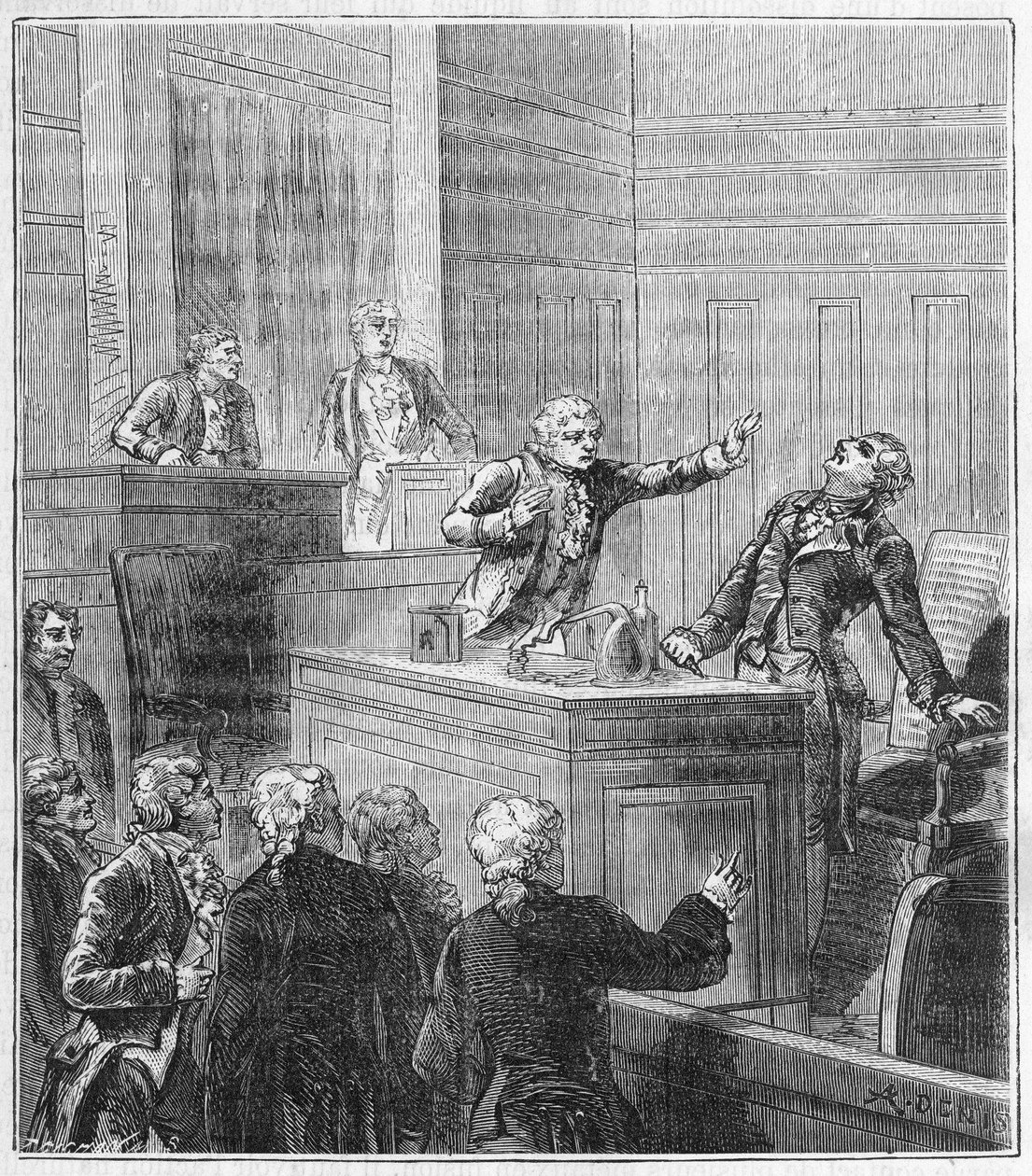 James Price (1752-1783) se envenenó (ácido prúsico) durante la asamblea de la Royal Society. Grabado en “Las ciencias al alcance de todos - física y química” de Alexis Clerc - Finales del siglo XIX. Colección privada. de French School