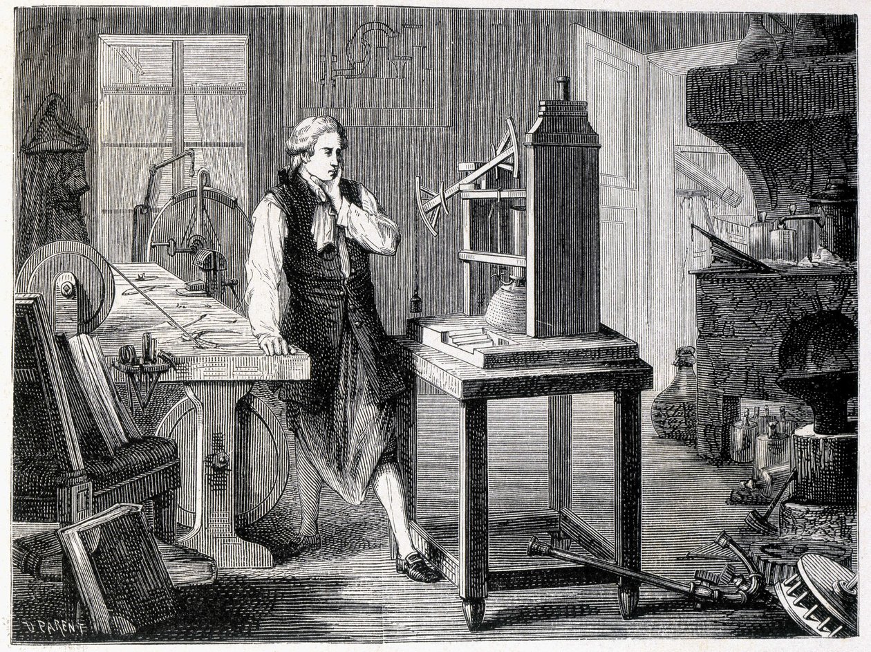 James Watt estudiando el perfeccionamiento de la máquina de Newcomen (1767) - en 