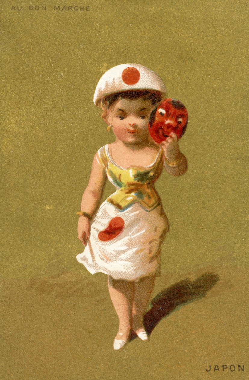 Niña japonesa, de una serie de ilustraciones de niños de diferentes países, producidas como tarjetas promocionales para los Grandes Almacenes Bon Marché en París, c.1890 de French School