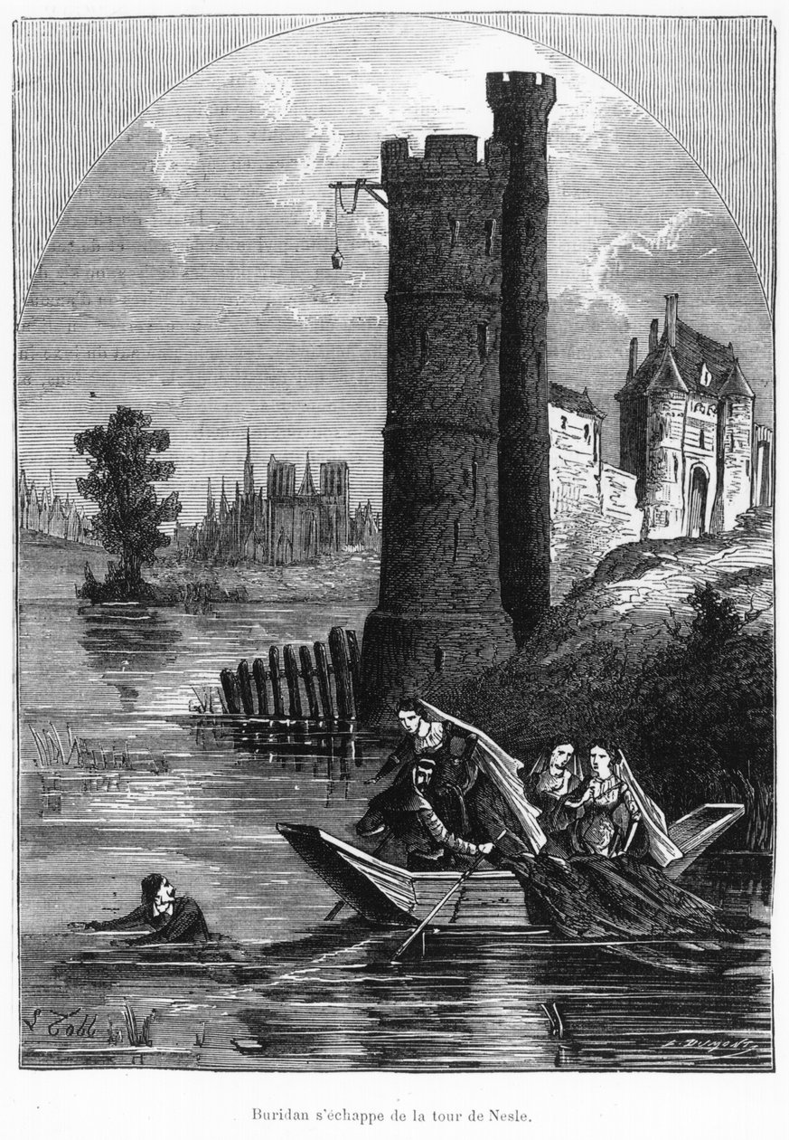 Jean Buridan escapando de la Torre de Nesle, segunda mitad del siglo XIX de French School