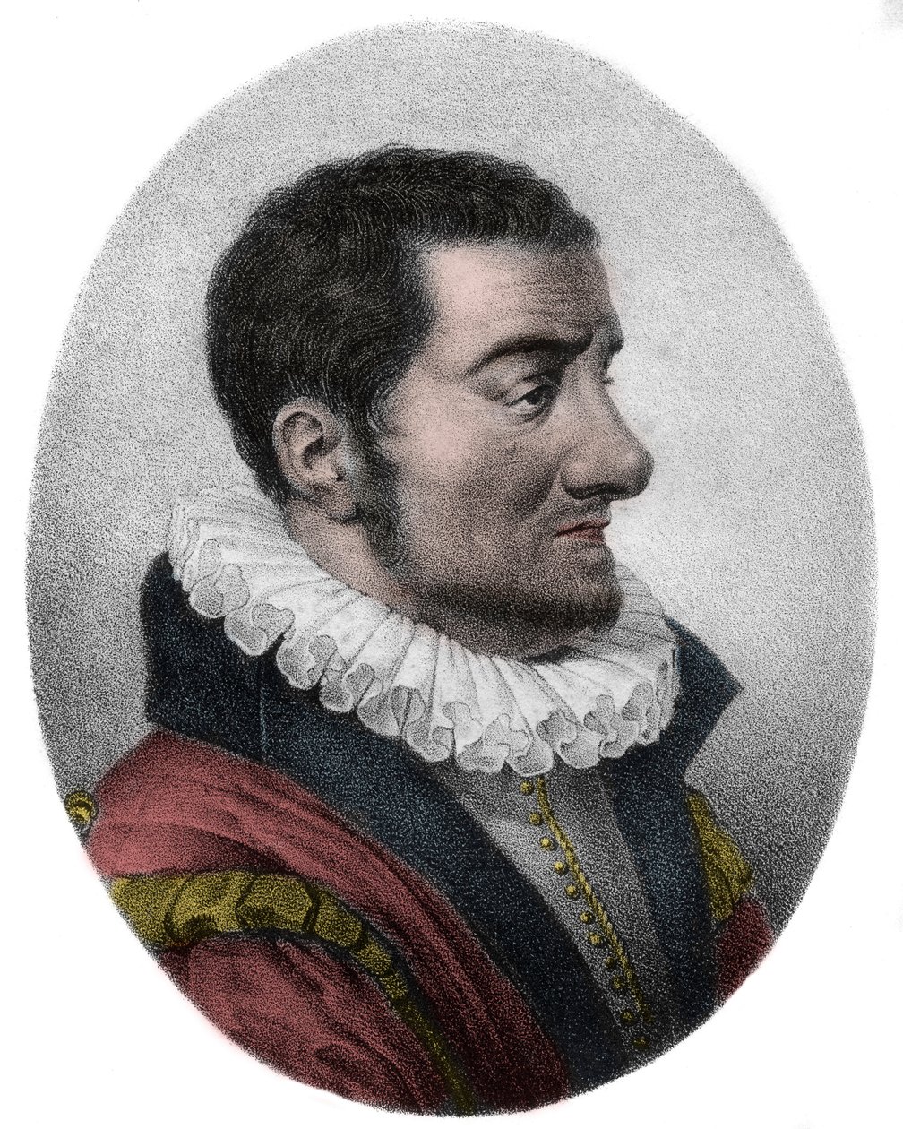 Jean Passerat (1534-1602) satírico político y poeta inglés - grabado de French School