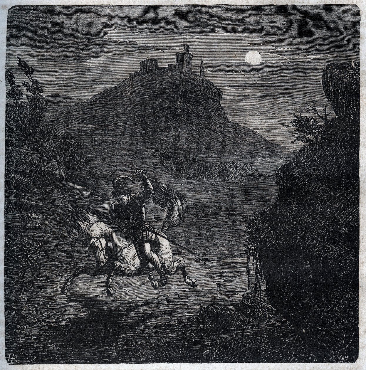 Jean de Laval Conde de Chateaubriant (1486-1543) huyó a Inglaterra después de haber asesinado a su esposa Françoise de Foix, Condesa de Chateaubriant (ca. 1495-1537). Grabado de 1871 en “Histoire Des Cocuses Celebres” de Henry de Kock de French School