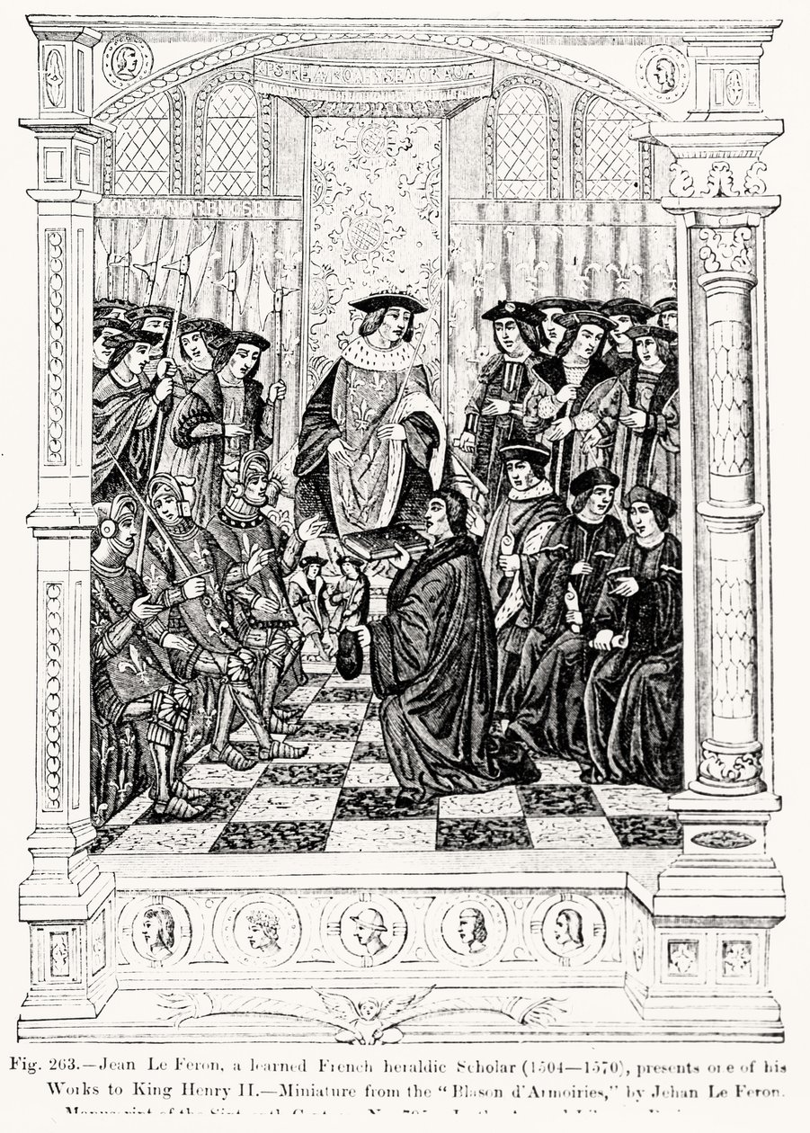 Jean le Feron (1504-70) presenta una de sus obras al Rey Enrique II (1519-89) de Blason d